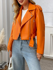 Women’s Casual PU Leather Jacket with Belt by Snagg A Jacket
