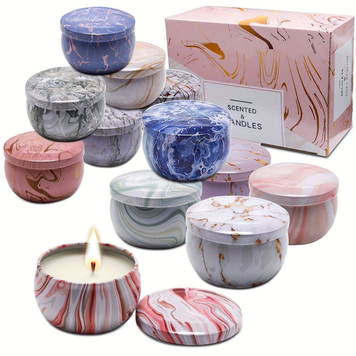 12 Piece Marble-Style Scented Candle Gift Set by Snagg A Candle