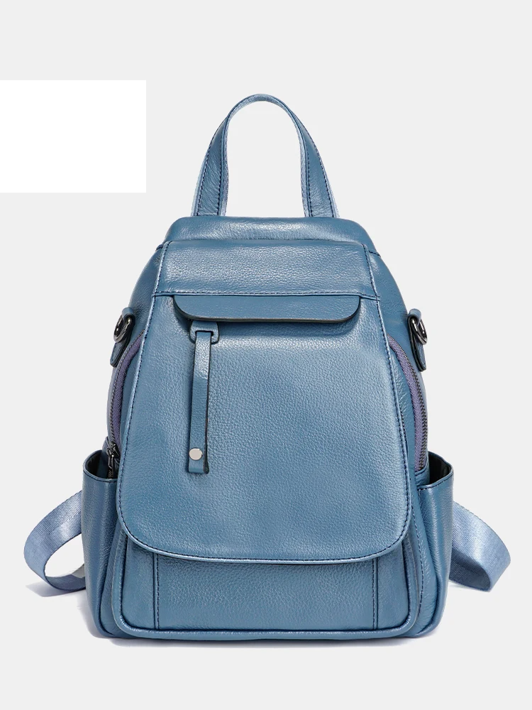 Genuine Leather Women's Fashion Backpack – High-Quality School & Travel Shoulder Bag with Multifunctional Pockets