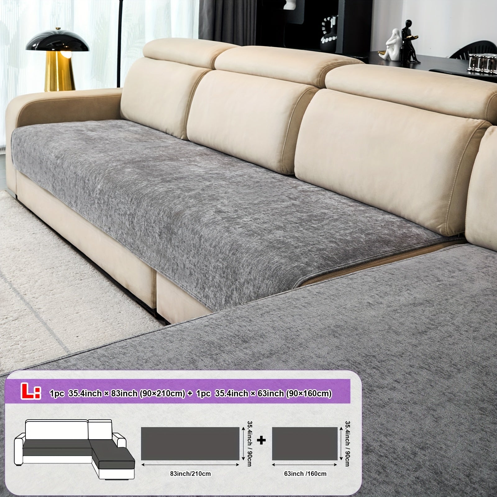 2pcs Yanmo Chenille L-Shaped Sofa Cover by Snagg A Sofa Cover