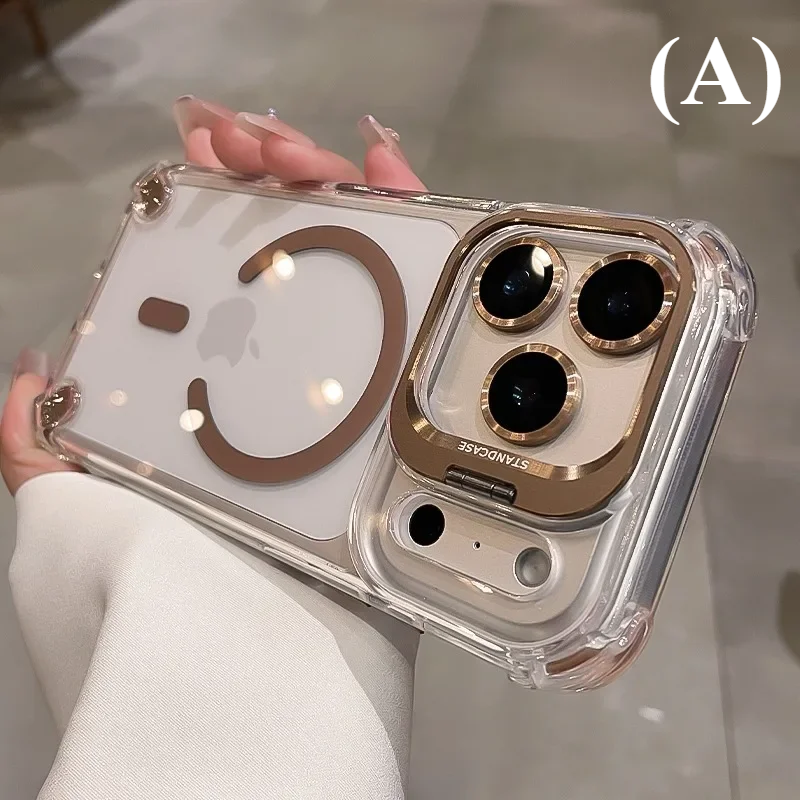 Luxury Transparent Airbag Case - For iPhone 15 Series - A - Gold / Phone Cases & Covers