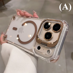 Luxury Transparent Airbag Case - For iPhone 14 Series - A - Gold / Pro Max - Phone Cases & Covers