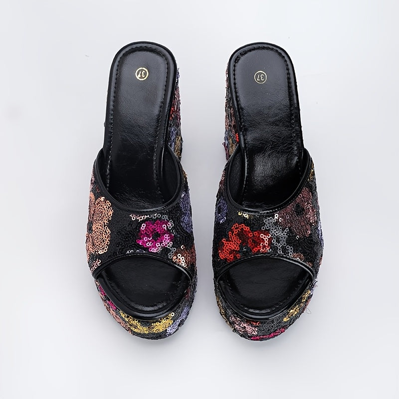 Women’s Floral Sequin Wedge Sandals by Snagg A Sandal