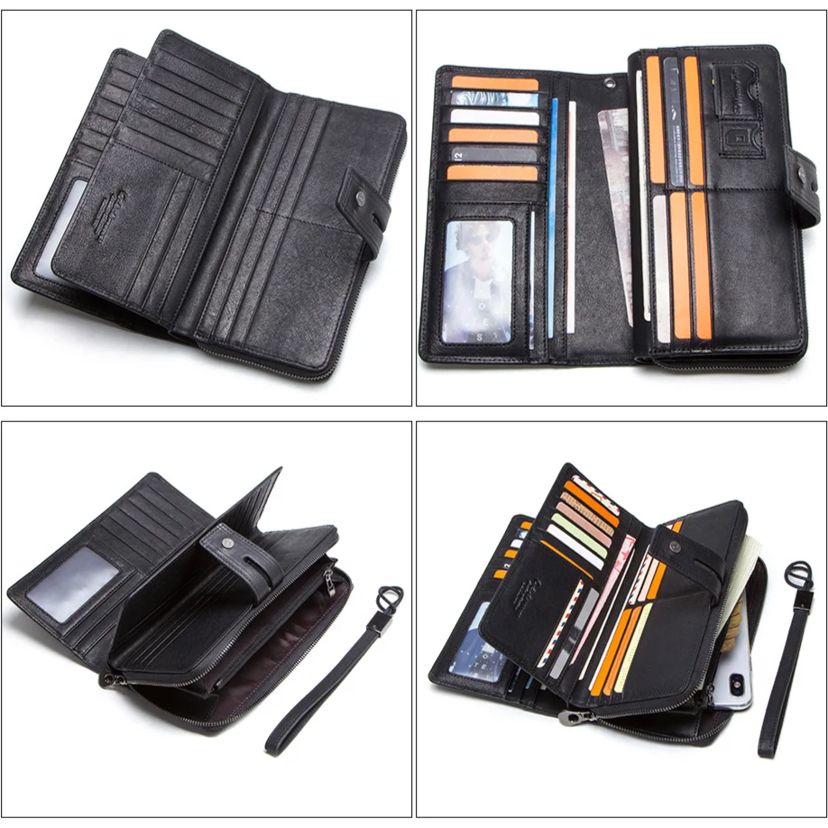 Genuine Leather Men's Long Wallet & Clutch with Card Holders and Coin Purse
