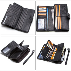 Genuine Leather Men's Long Wallet & Clutch with Card Holders and Coin Purse