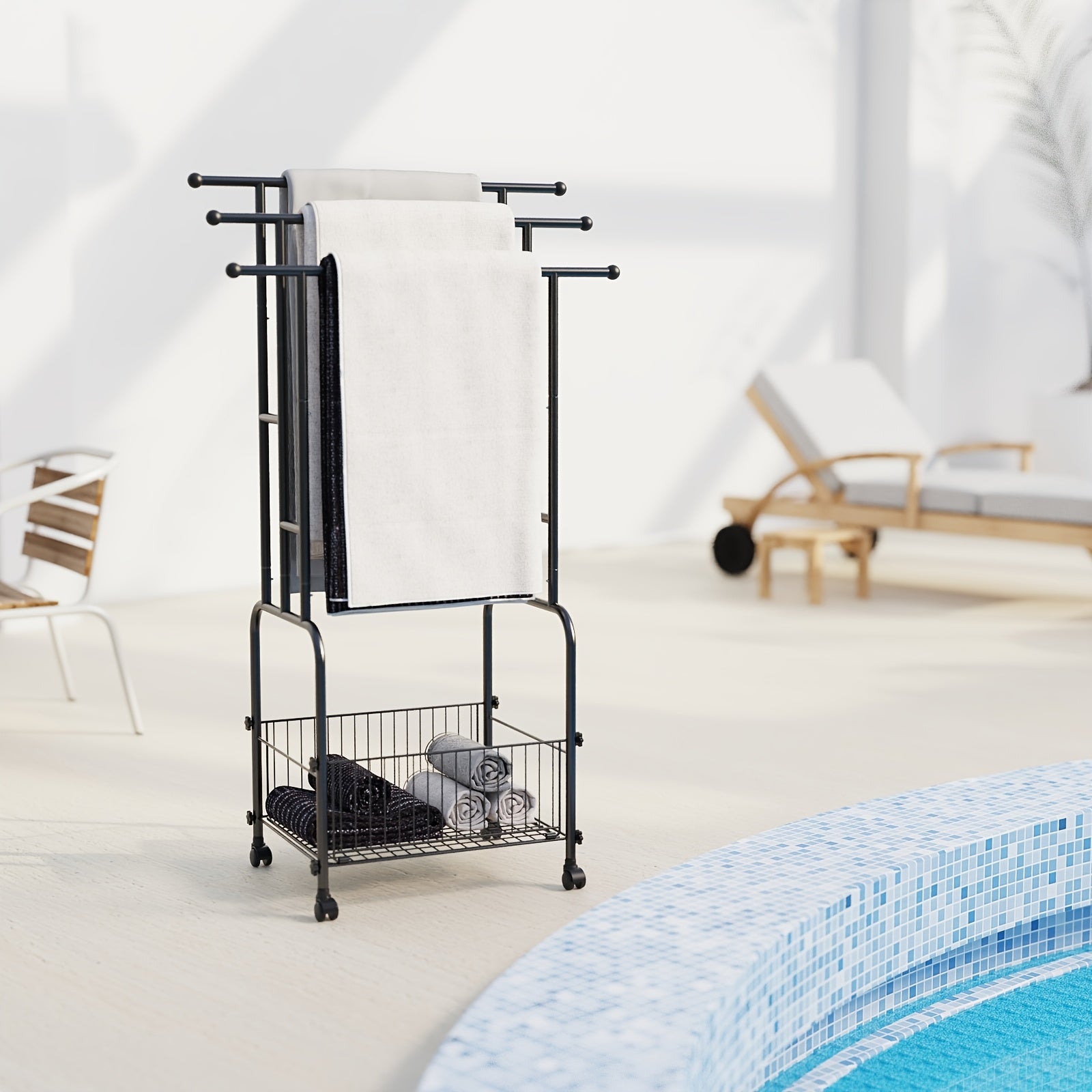 Heavy-Duty 3-Tier Freestanding Towel Rack with Storage Basket by Snagg A Rack