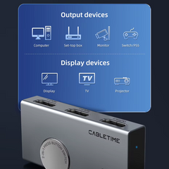 HDMI Switch / Splitter 8K@60Hz / 4K@120Hz 2-in-1 – Aluminum Knob 3D Vision Adapter for Laptop, MacBook & Lenovo