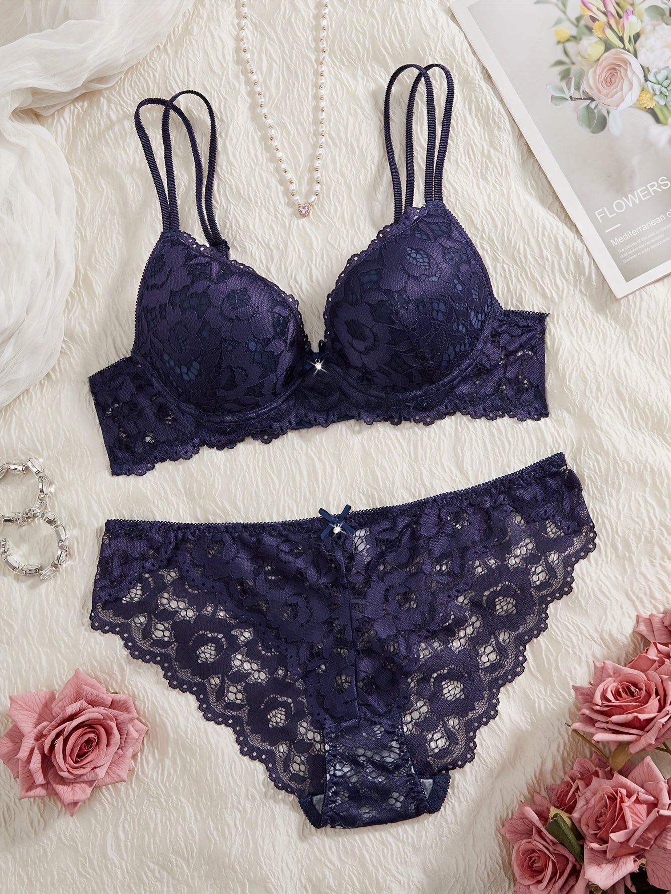 Women’s Lace Bra & Panty Set – 6-Piece Floral Pattern by Snagg An Underwear