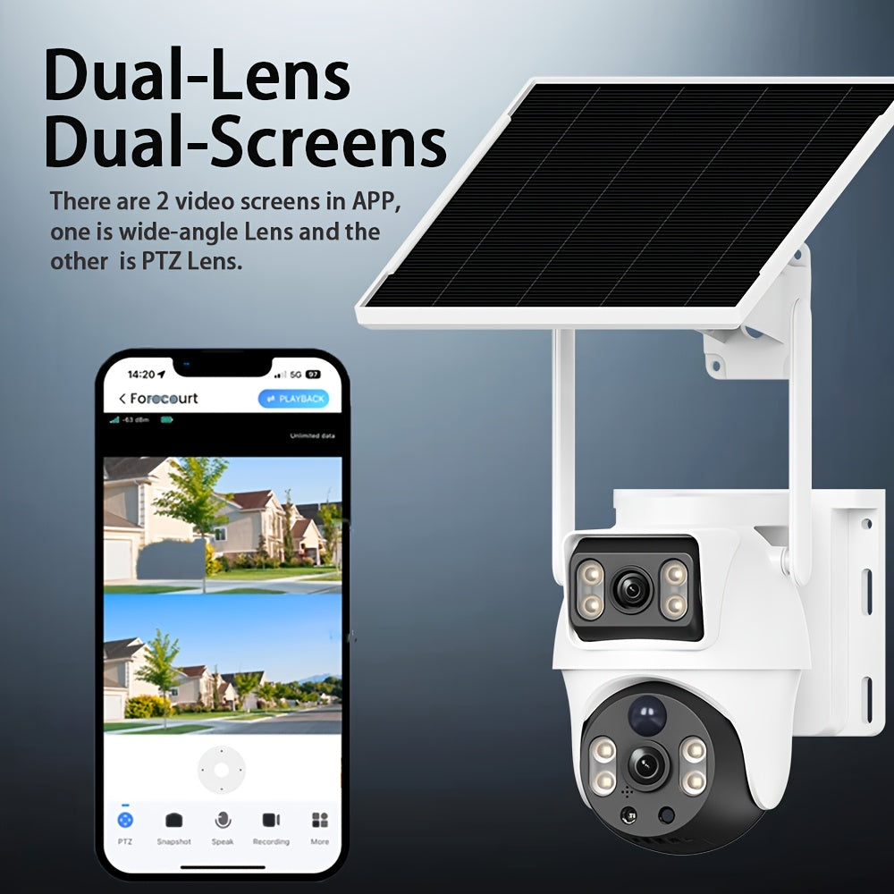 2 Pack 8MP Dual-Lens Solar Powered WiFi Security Cameras by Snagg An Outdoor Camera