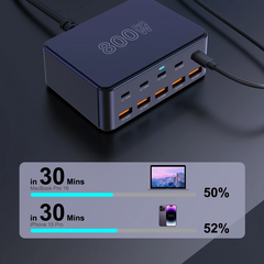 800W GaN 10-Port Charging Station | 100W PD3.0 PPS QC3.0 USB-C Fast Charger iPhone Samsung MacBook