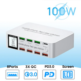 100W USB Charging Station | 3x QC3.0 + 20W PD USB-C LCD Display Fast Charger