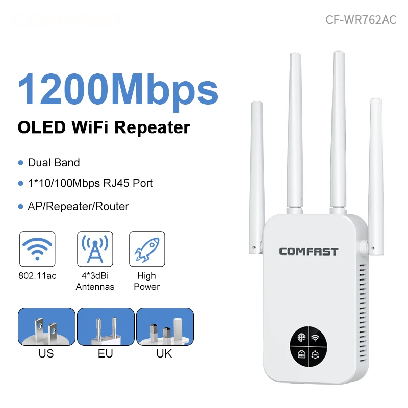 1200Mbps Dual Band WiFi Repeater – 2.4G/5.8G Signal Extender by Snagg A WiFi Booster