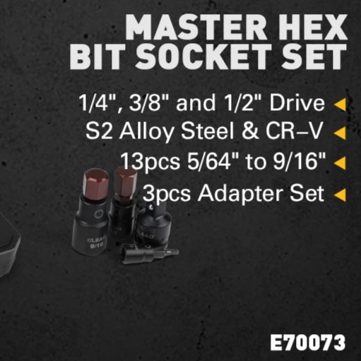 16 Piece SAE Hex Bit Impact Socket Set - Premium S2 Steel 5/64"-9/16" Allen Socket Set with Socket Adapters