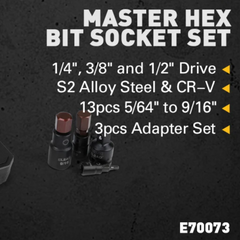 16 Piece SAE Hex Bit Impact Socket Set - Premium S2 Steel 5/64"-9/16" Allen Socket Set with Socket Adapters