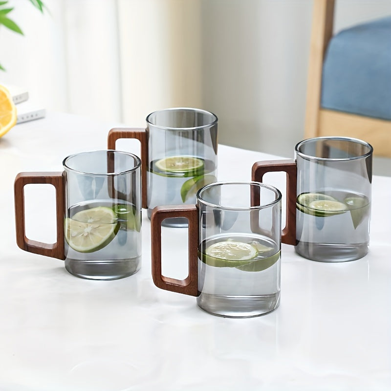 Glass Cup Set With Wooden Handle 4 Or 6 Pack Home Tea Cups by Snagg A Cup