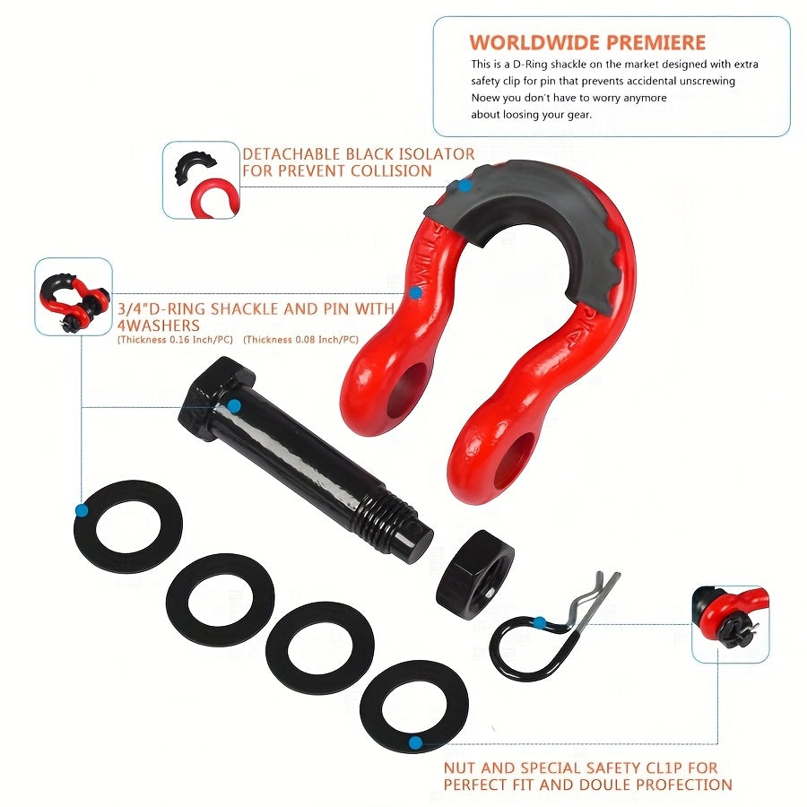 2pcs 4.75 - Ton D-Ring Bow Shackles by Snagg A Bow Shackle