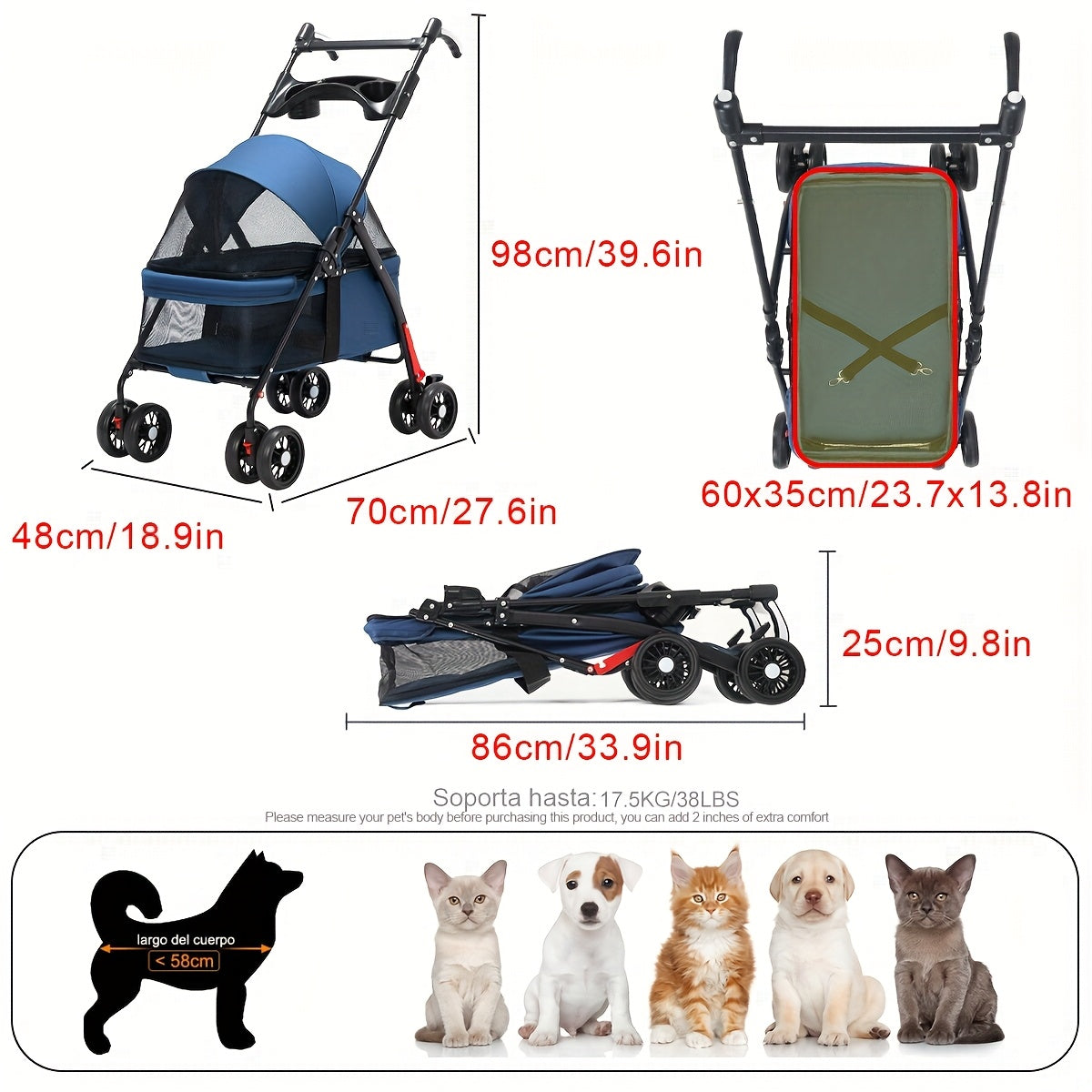 Foldable 4-Wheel Travel Carriage with Mesh Windows by Snagg A Pet Stroller