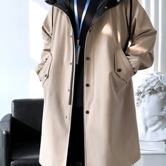 Men’s Mid-Length Beige Hooded Trench Coat by Snagg A Coat