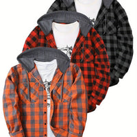 3pcs Men’s Hooded Plaid Flannel Shirts - SnaggIt