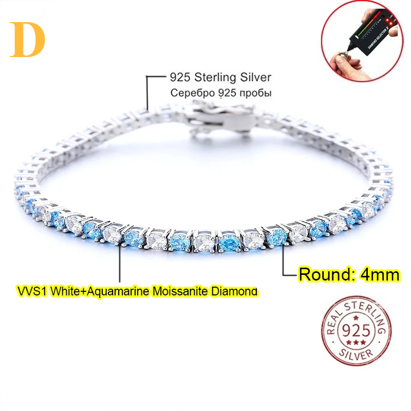 3.0mm D Color VVS1 Moissanite Tennis Bracelet - 4mm / 16cm / 925 Silvery - Bracelets