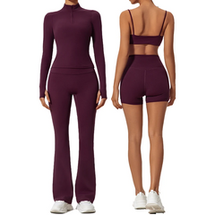 Women's Long Sleeve Workout Suit | Quick-Dry Gym Bra & Short Tracksuit Running Yoga Clothes Set