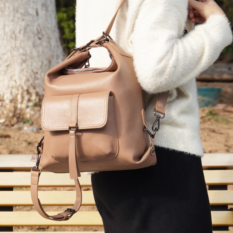 100% Genuine Leather 2-in-1 Shoulder Bag & Backpack – Large Capacity Multifunction Satchel for Women