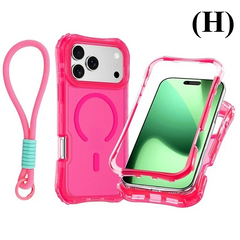 Shockproof Armor 3 in 1 Magnetic Case with Wrist Strap – for iPhone 16 Series - H - Bright Hot Pink / Phone Cases &