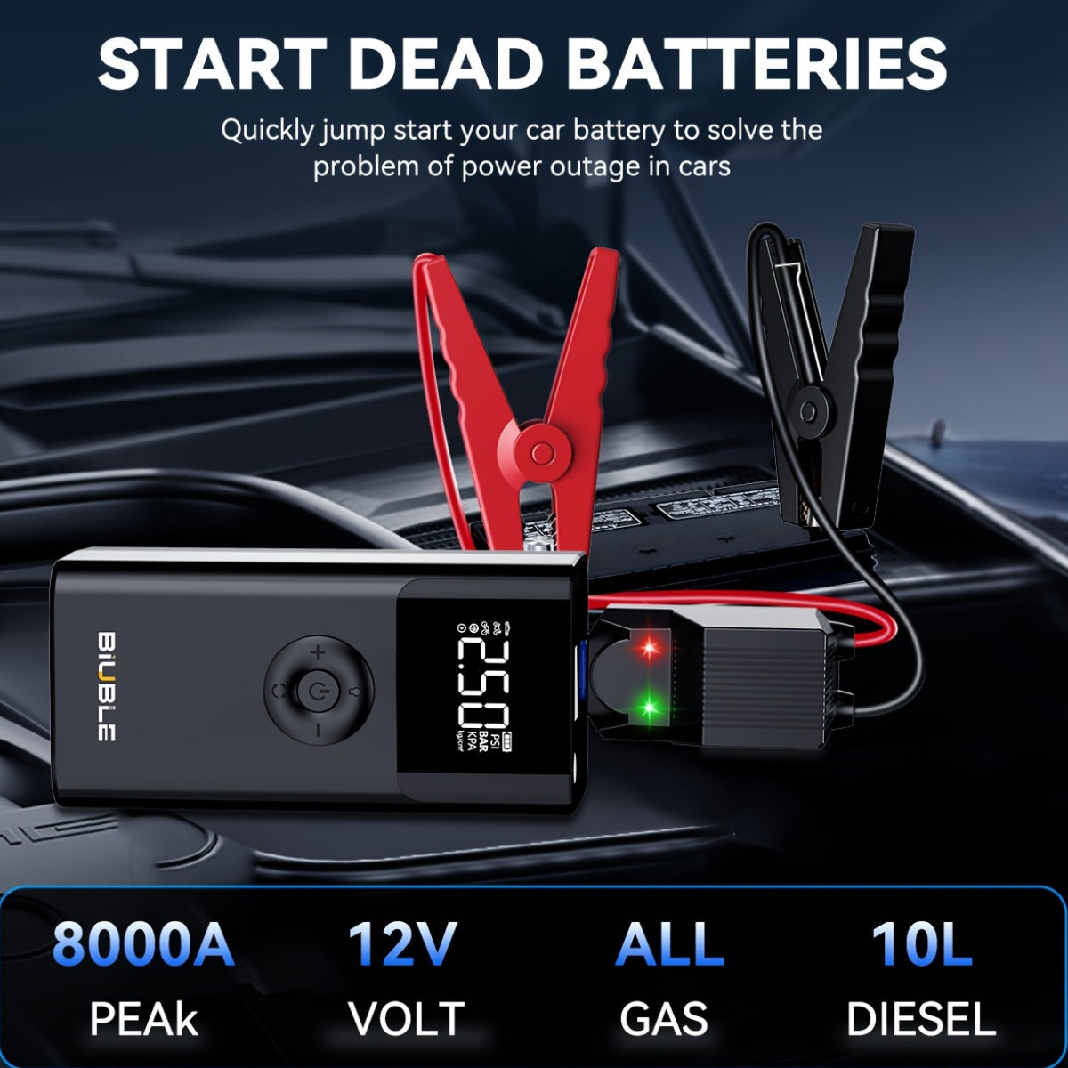 8000A Car Jump Starter with Air Compressor by Snagg A Jump Starter
