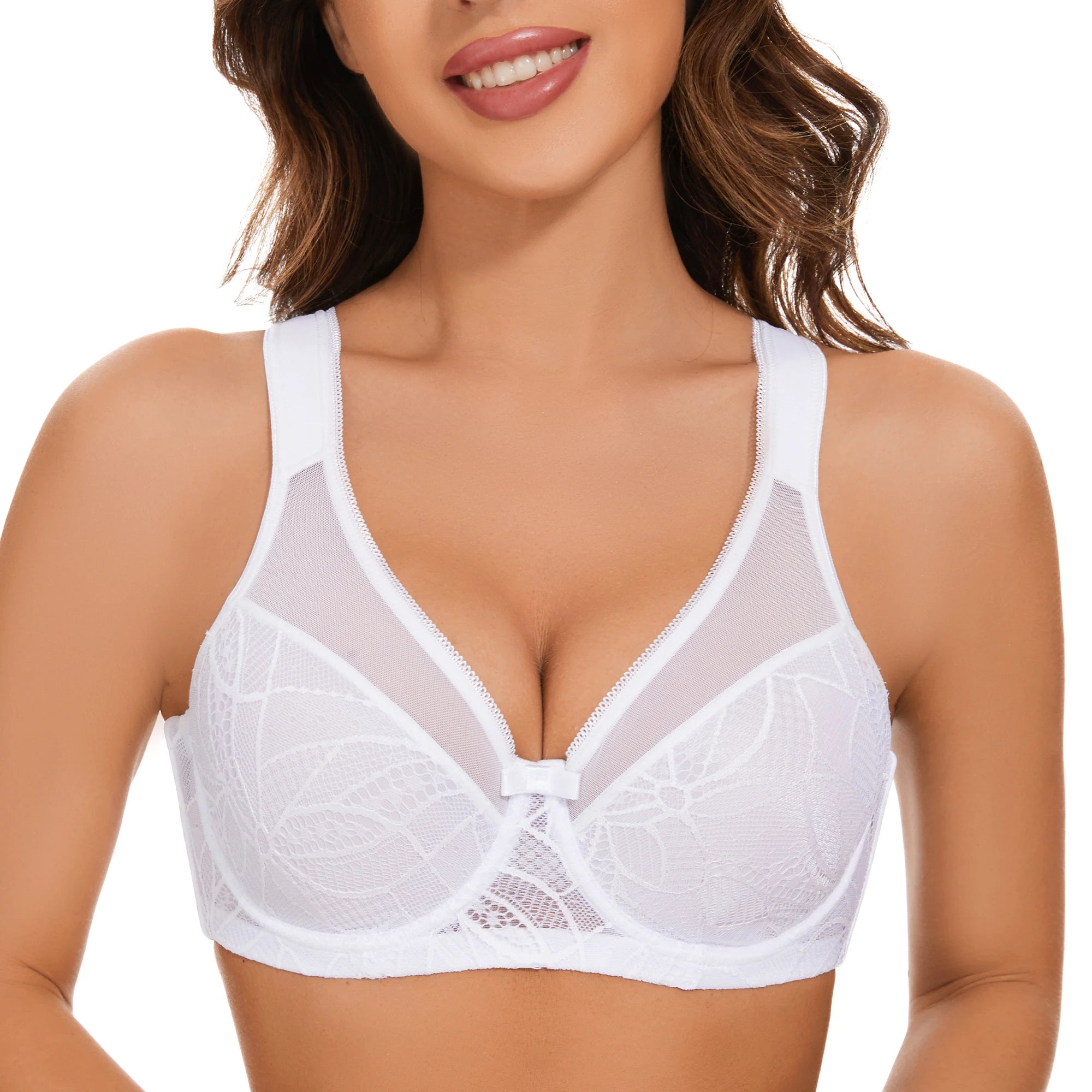 Plus Size Floral Lace Minimizer Bra | Underwire Full Coverage Push-Up Support Breathable