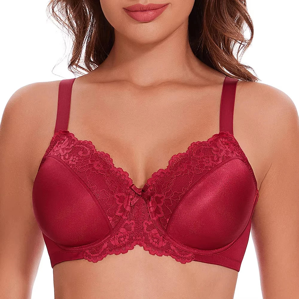 Floral Lace Minimizer T-Shirt Bra | Full Coverage Unlined Non-Padded Everyday Comfort