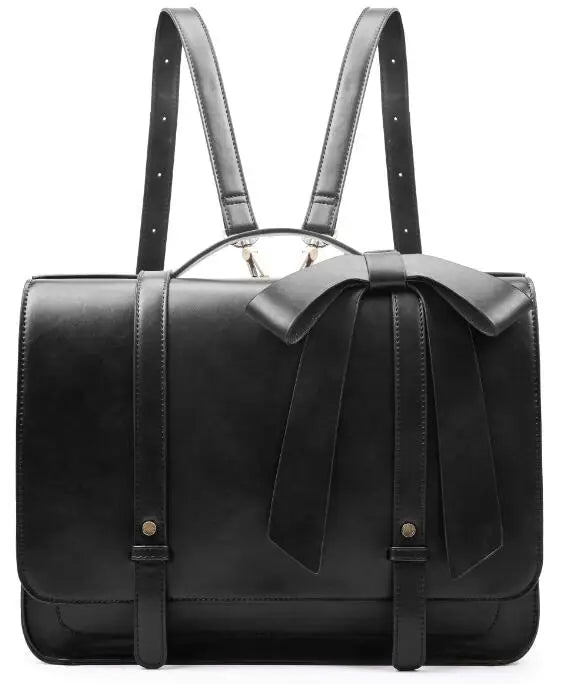 PU Leather Women's Satchel Laptop Bag 14" – Courier Shoulder Bag for College & Travel with Removable Bow