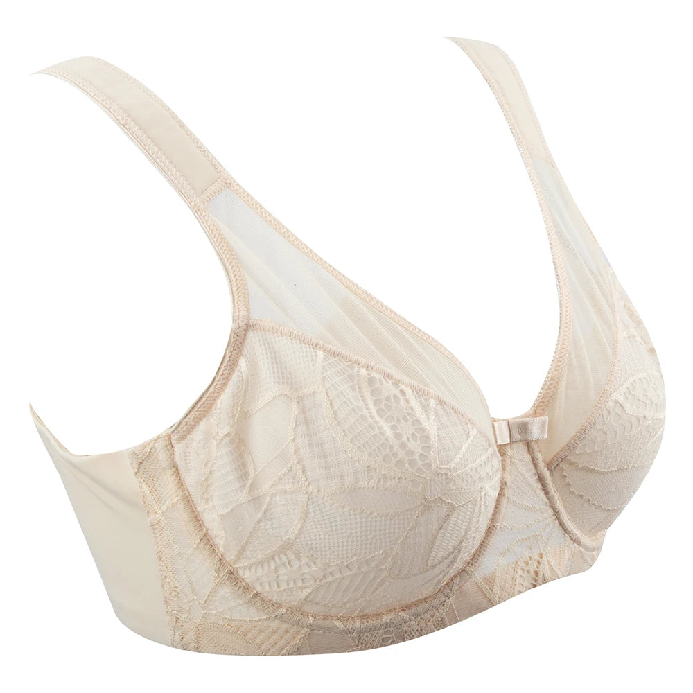 Plus Size Floral Lace Minimizer Bra | Underwire Full Coverage Push-Up Support Breathable