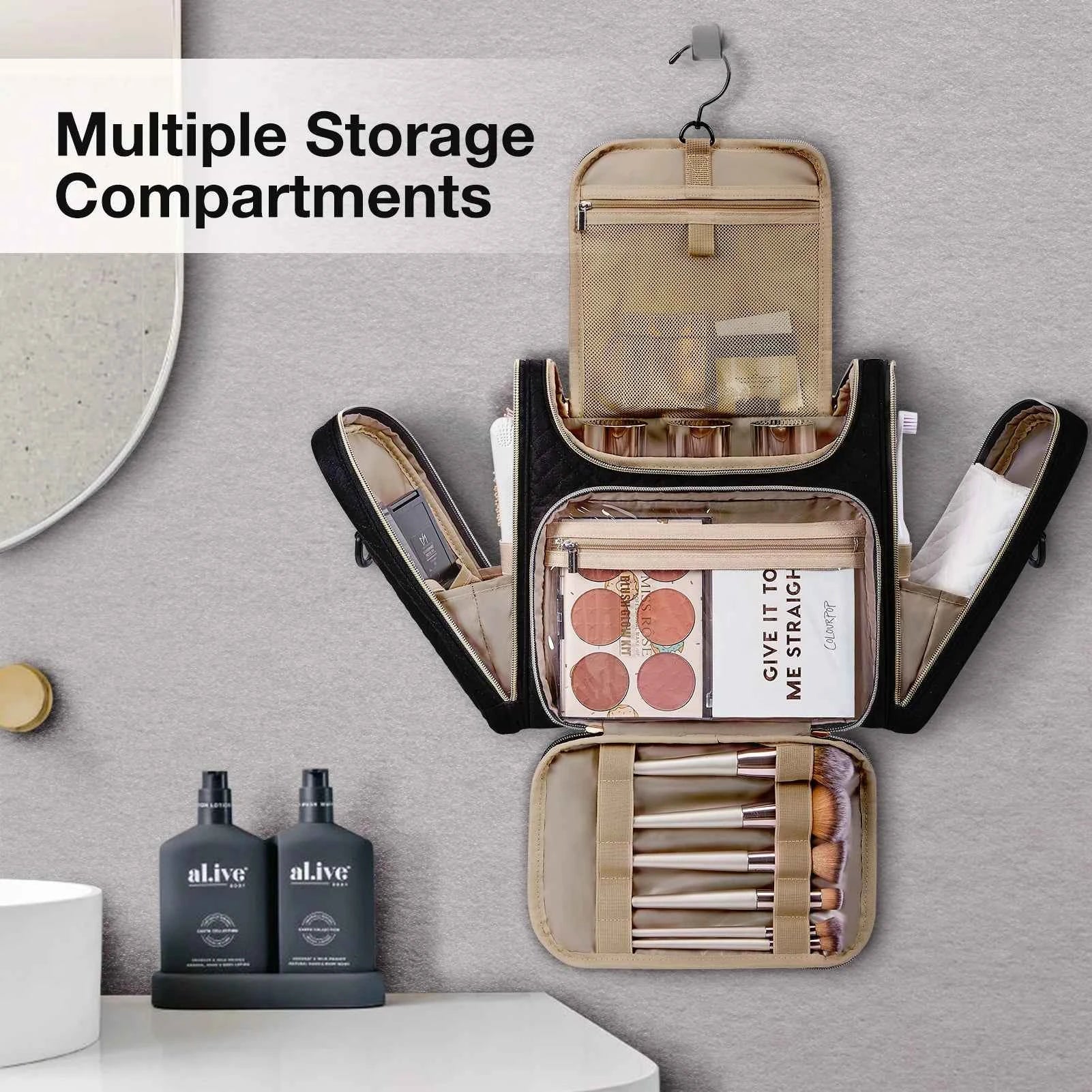 Women's Water-Resistant Makeup Bag – Large Capacity Toiletry & Cosmetic Travel Organiser