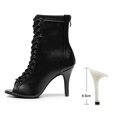 Women’s Beige & Black Latin Dance Booties by Snagg A Shoes
