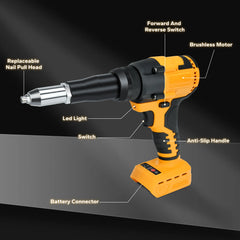 Brushless Electric Rivet Gun 2.4mm-4.8mm Automatic Riveter With LED Light for Dewalt 20V Battery