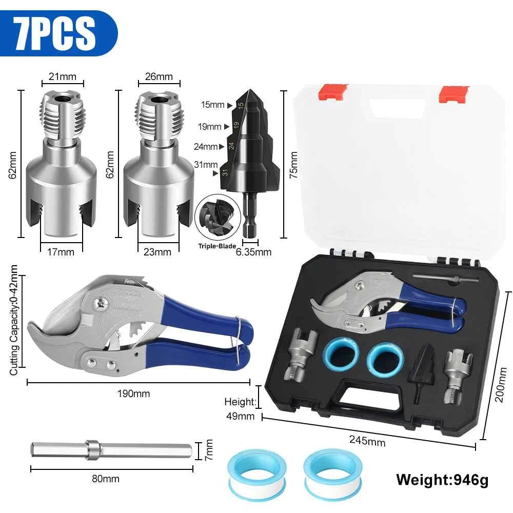 Professional Hex Shank Pipe Threading Tool | Internal & External Die Set for 1/2", 3/4" & 1" Pipes
