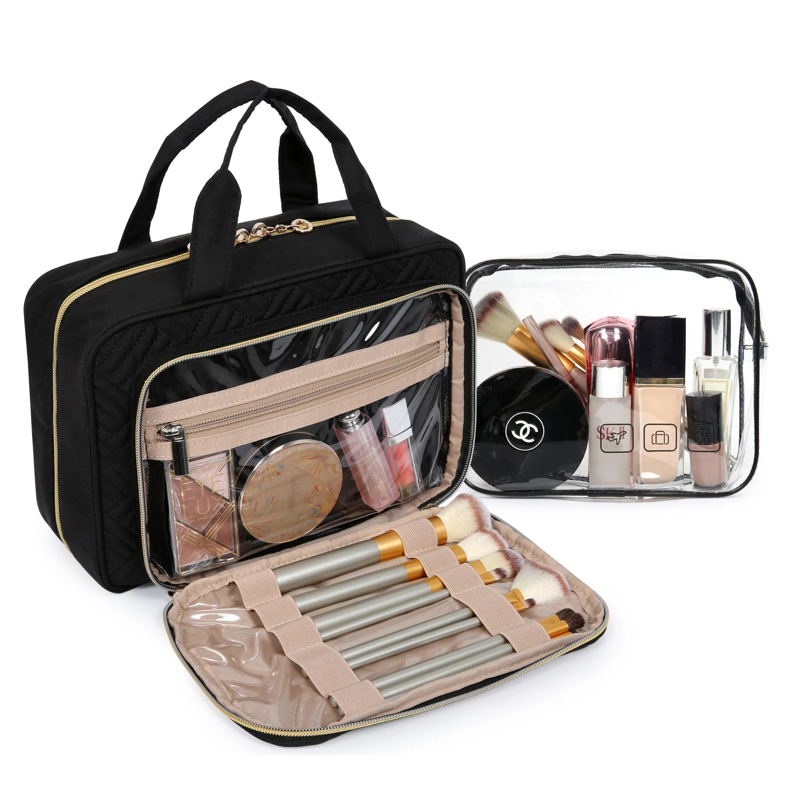Women's Large Waterproof Cosmetic Bag – Travel Makeup Pouch Organiser with 360° Swivel Hook