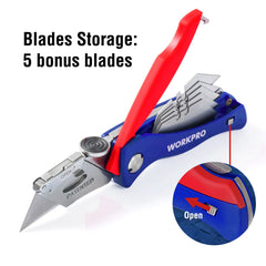 WORKPRO Folding Utility Knife + 50 SK5 Steel Blades – Heavy Duty Cutting Kit