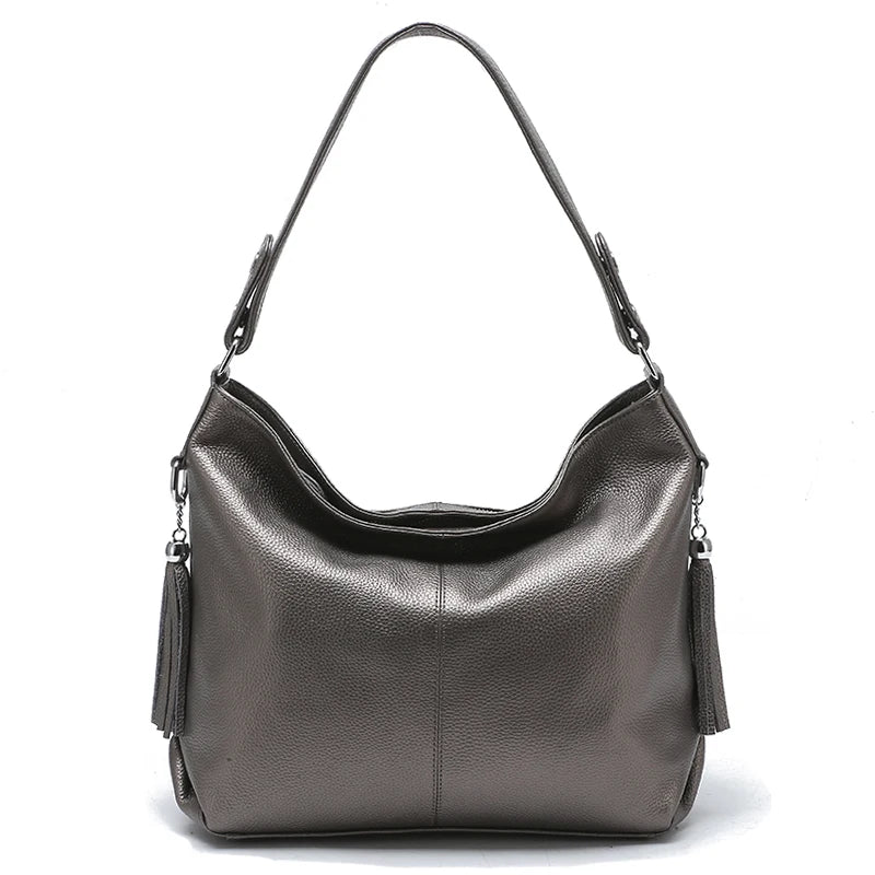Soft Genuine Leather Tassel Hobo Bag – Elegant Women's Shoulder & Messenger Purse Satchel