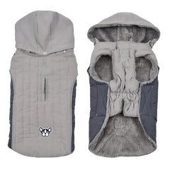 Quilted Dog Jacket with Removable Hood – Thick Fleece Winter Coat with Reflective Strips & Adjustable Belly