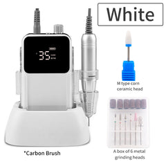 Professional 35,000 RPM Desktop Rechargeable Nail Drill – High Torque Cordless Manicure & Pedicure Station