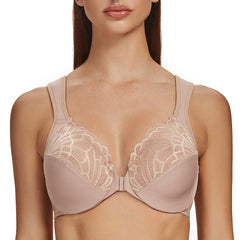 Front Closure Lace Bra | Underwire Plunge 3/4 Cup Cushion Strap