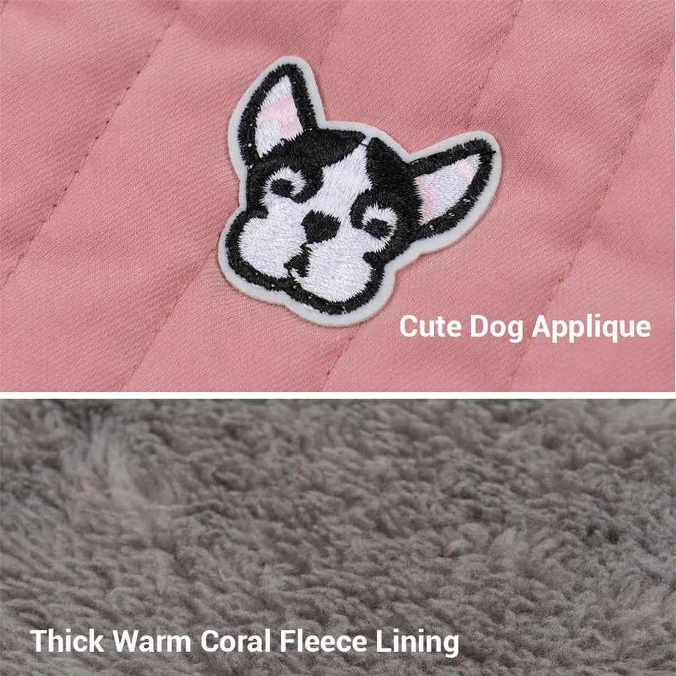Quilted Dog Jacket with Removable Hood – Thick Fleece Winter Coat with Reflective Strips & Adjustable Belly