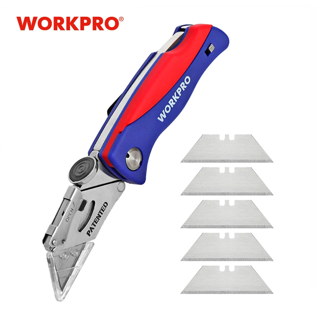 WORKPRO Folding Utility Knife + 50 SK5 Steel Blades – Heavy Duty Cutting Kit