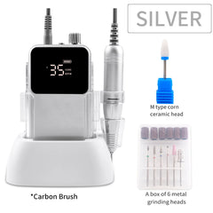 Professional 35,000 RPM Desktop Rechargeable Nail Drill – High Torque Cordless Manicure & Pedicure Station