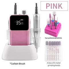 Professional 35,000 RPM Desktop Rechargeable Nail Drill – High Torque Cordless Manicure & Pedicure Station