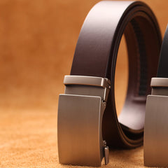 Men’s Genuine Cow Leather Belt — Automatic Buckle Business Strap