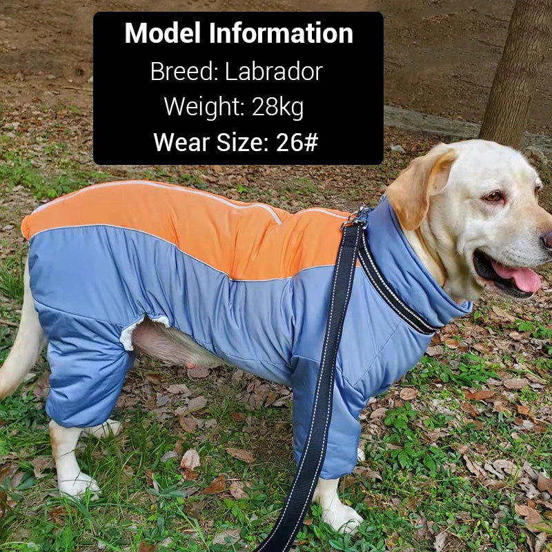 Fleece-Lined Waterproof Dog Overalls for Large Dogs – Reflective Winter Coat for Bulldogs & Labradors