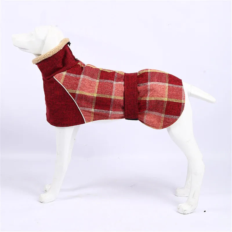 Reflective Windproof Dog Jacket – Thick Checked Winter Coat for Small to Large Dogs (Up to 3XL)