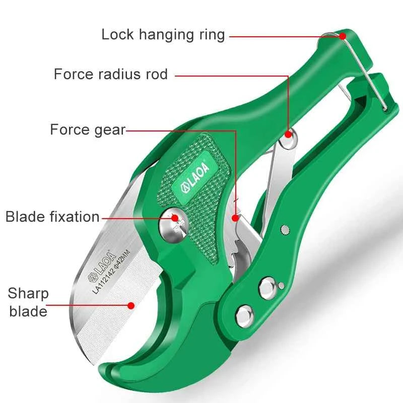 42mm ratchet PVC pipe cutter with curved blade – image 2